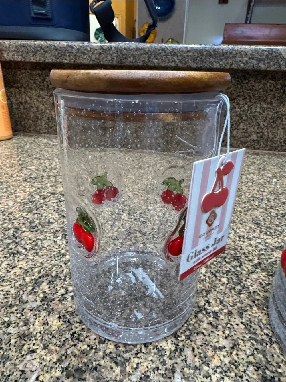 Cherry Glass Storage Jars with Wooden Lids - Set of 3